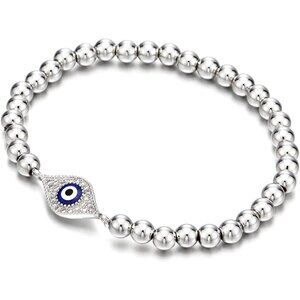 COOLSTEELANDBEYOND Bead Bracelet for Women Men with Cubic Zirconia Protection